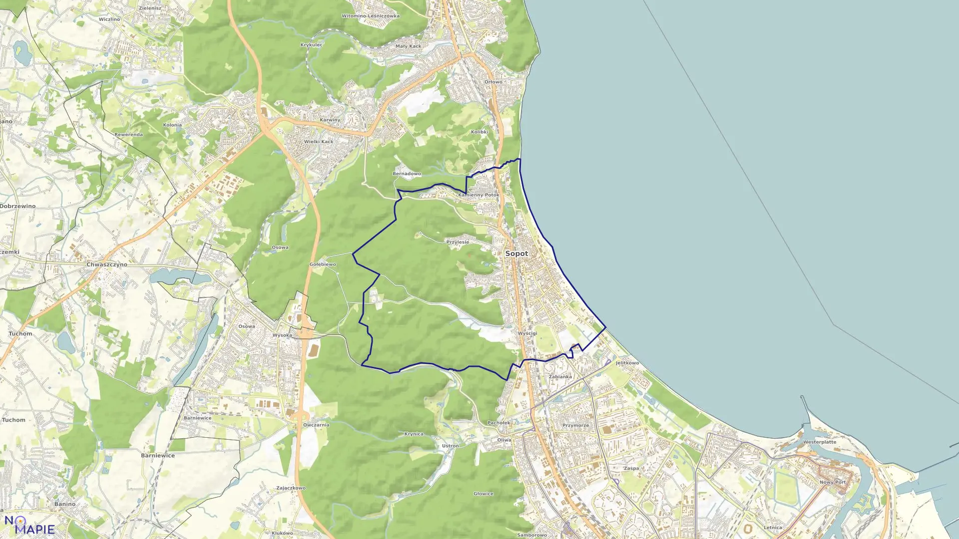 Mapa obrębu 1 w mieście Sopot